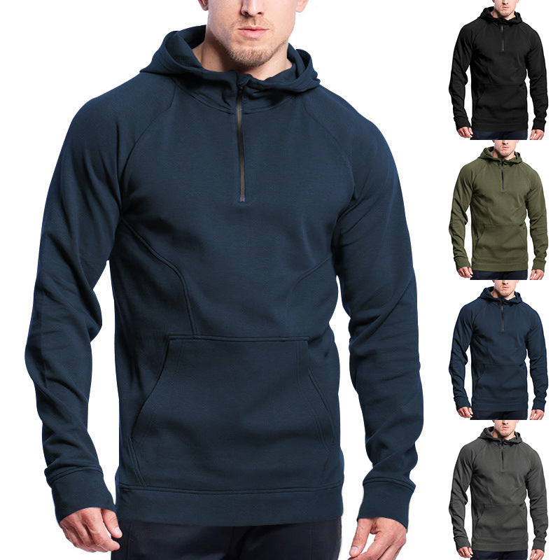 Cross-border Ebay New Long Sleeve Sweater Leisure Pullover Hooded Half Zipper Block Brushed Hoody Men Beauty hair & fashionfj