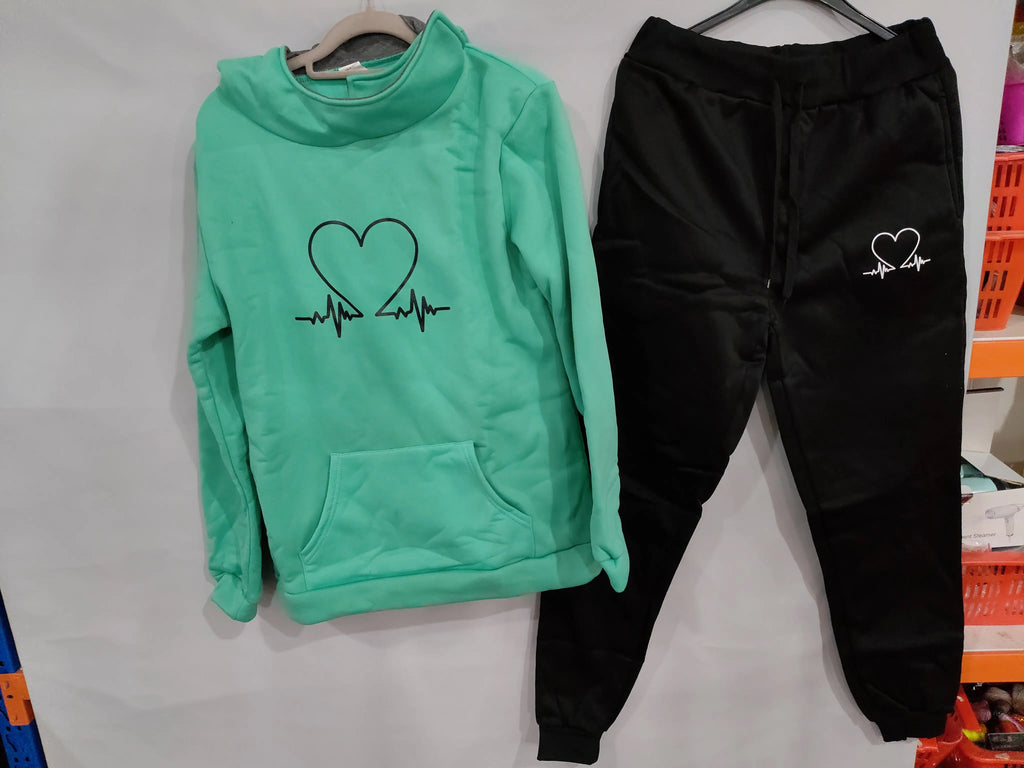 Love Heart Printed Sports Suit Hooded Sweatshirt Top And Drawstring Pants Fashion Casual Clothing For Women Beauty hair & fashionfj