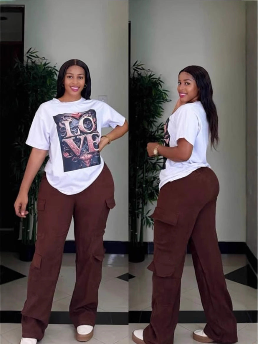 Simple Loose Pants Special Multi-bag Two-piece Set