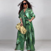 Elegant Sexy Fashion Print Top Wide Leg Pants Two-piece Set Beauty hair & fashionfj