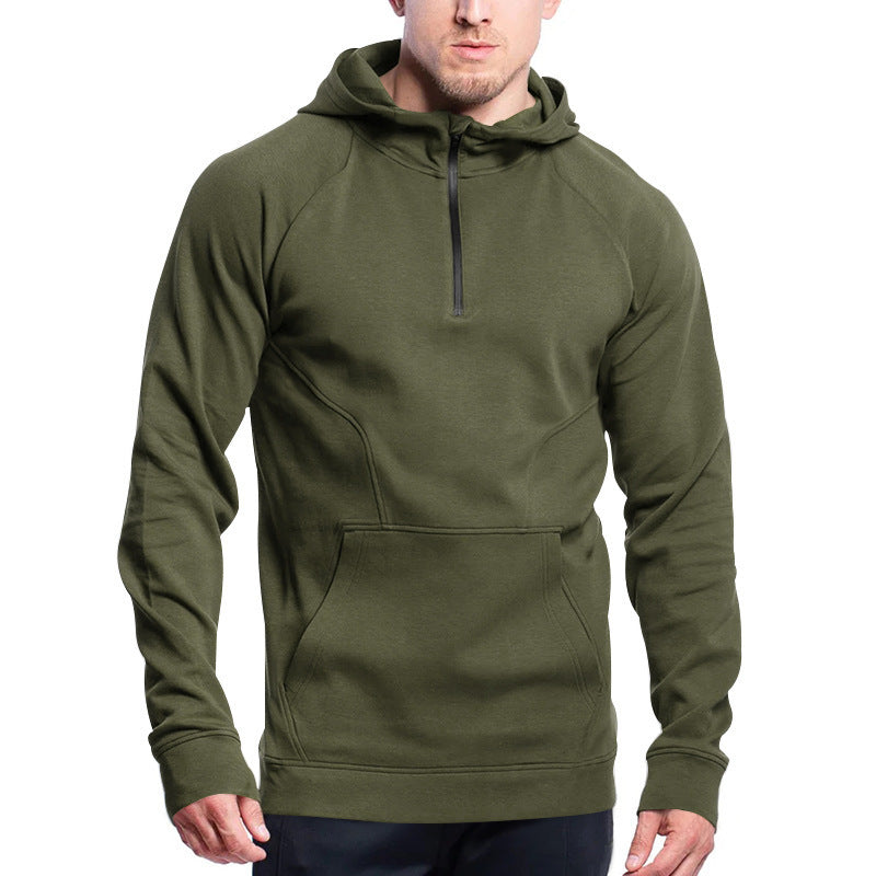 Cross-border Ebay New Long Sleeve Sweater Leisure Pullover Hooded Half Zipper Block Brushed Hoody Men Beauty hair & fashionfj
