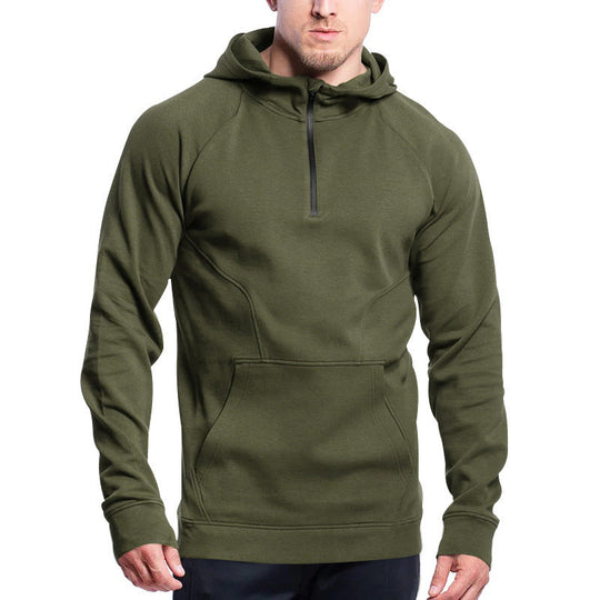 Cross-border Ebay New Long Sleeve Sweater Leisure Pullover Hooded Half Zipper Block Brushed Hoody Men Beauty hair & fashionfj