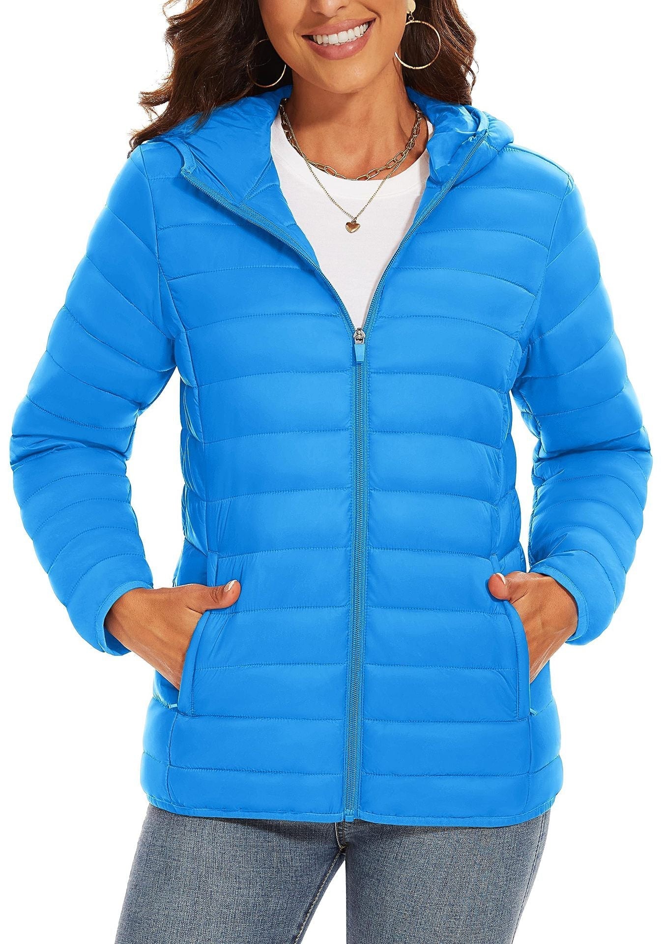 Hooded Down Jacket Zipper Winter Warm Coat Jacket Beauty hair & fashionfj