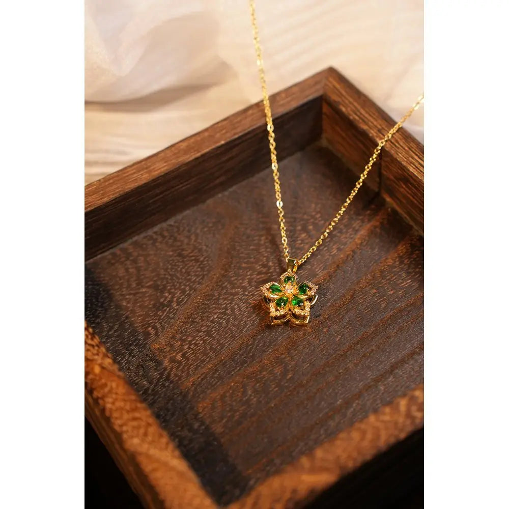 Glistening Floral Gold Necklace Sparkling Zircon Flower Pendant Chic Daily Wear Jewelry Gold Green White Purple Red Mixed-Color Beauty hair & fashionfj