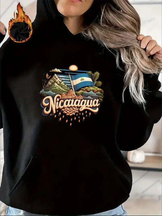 Casual Nicaragua Flag Graphic Pullover Hoodie For Women Beauty hair & fashionfj