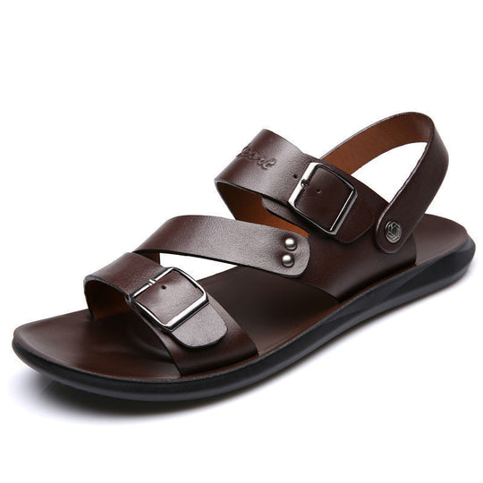 Two-layer Leather Casual Fashion Beach Shoes Thick-soled Sandals Men's Dual-use Sandals And Slippers