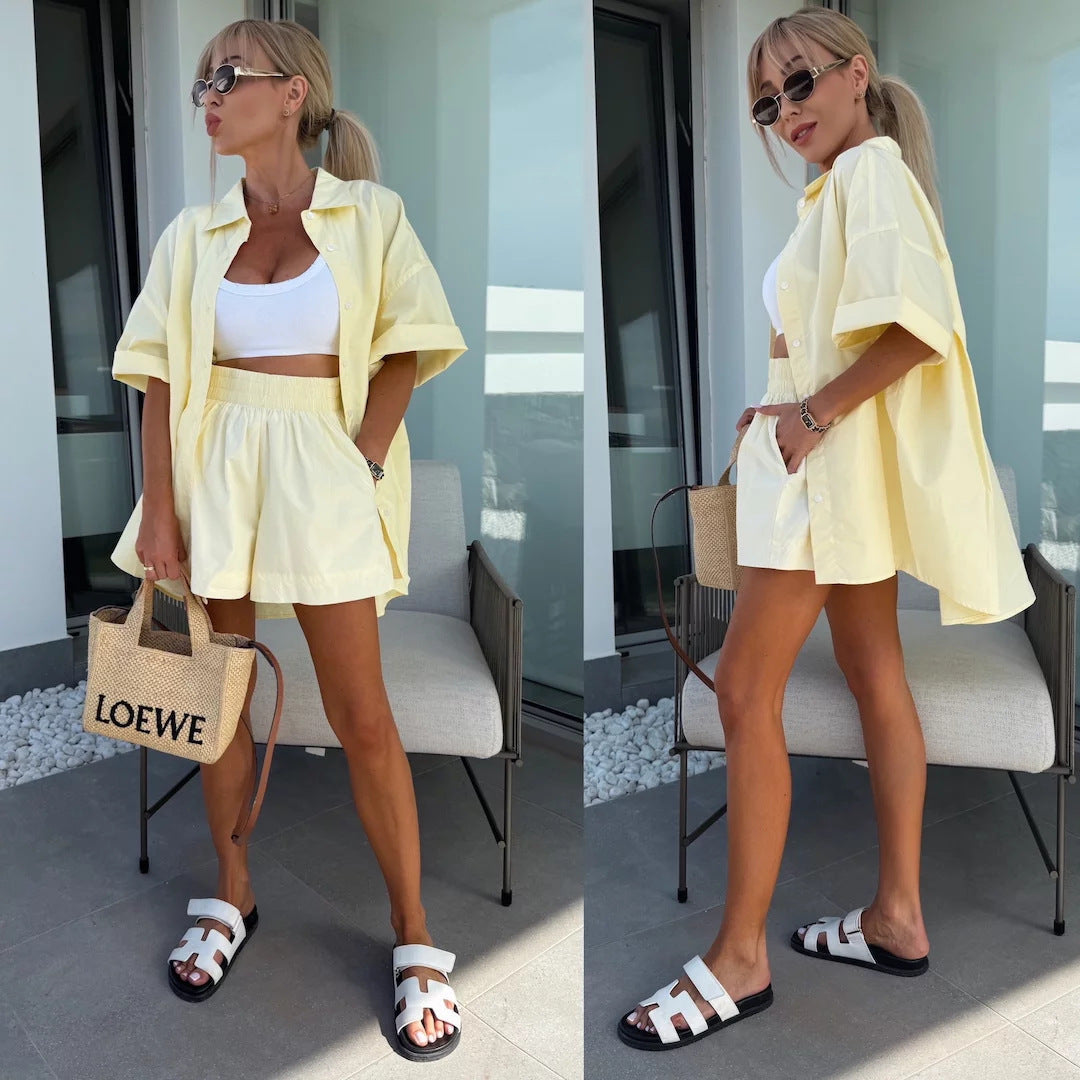 Shirt Elastic Sports Shorts Two-piece Set Beauty hair & fashionfj