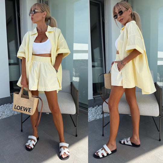 Shirt Elastic Sports Shorts Two-piece Set Beauty hair & fashionfj