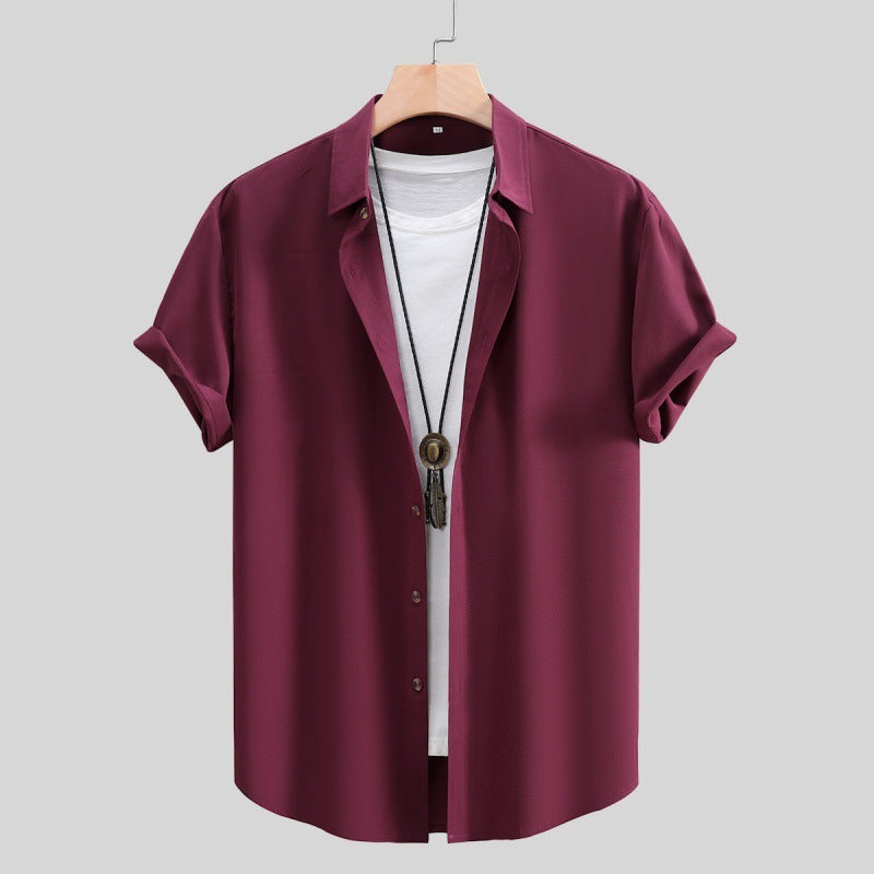 Men's Short-sleeved Shirt Solid Color Summer Beauty hair & fashionfj