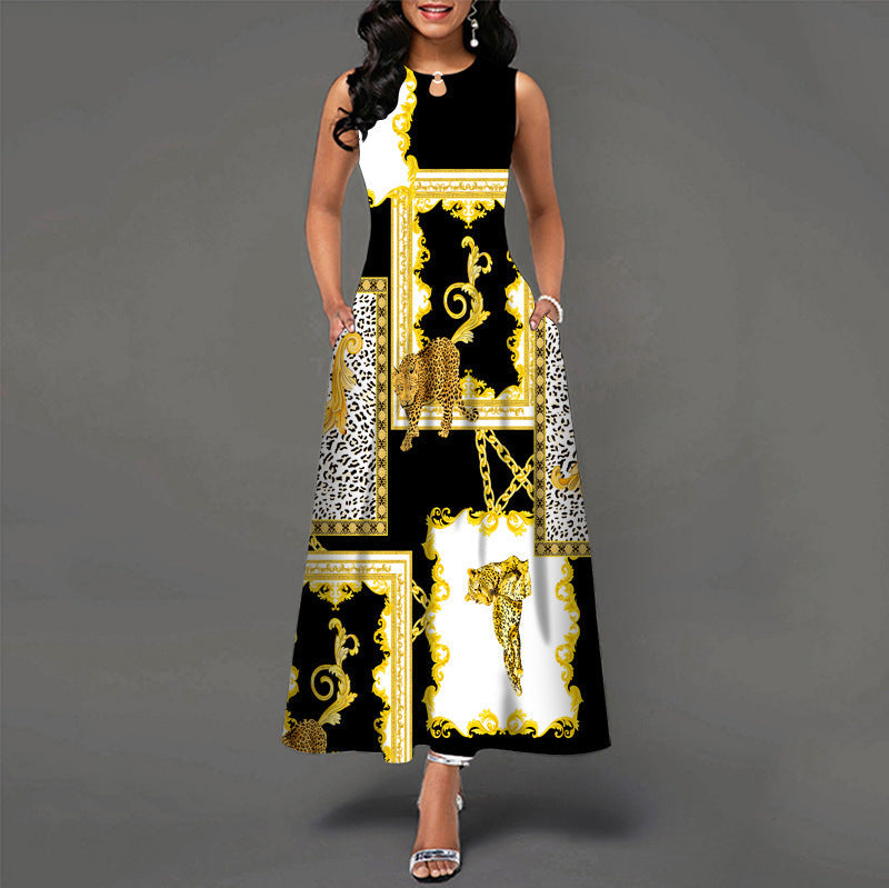Black and White Color Block Floral Print Maxi Dress Beauty hair & fashionfj