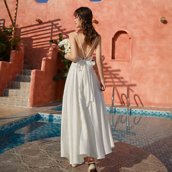 Beach Dress Female Satin Cross Spaghetti Straps Backless Slip Dress