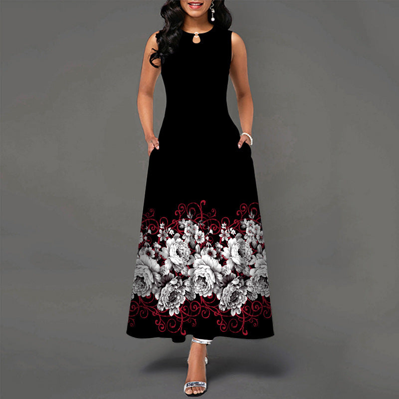Black and White Color Block Floral Print Maxi Dress Beauty hair & fashionfj