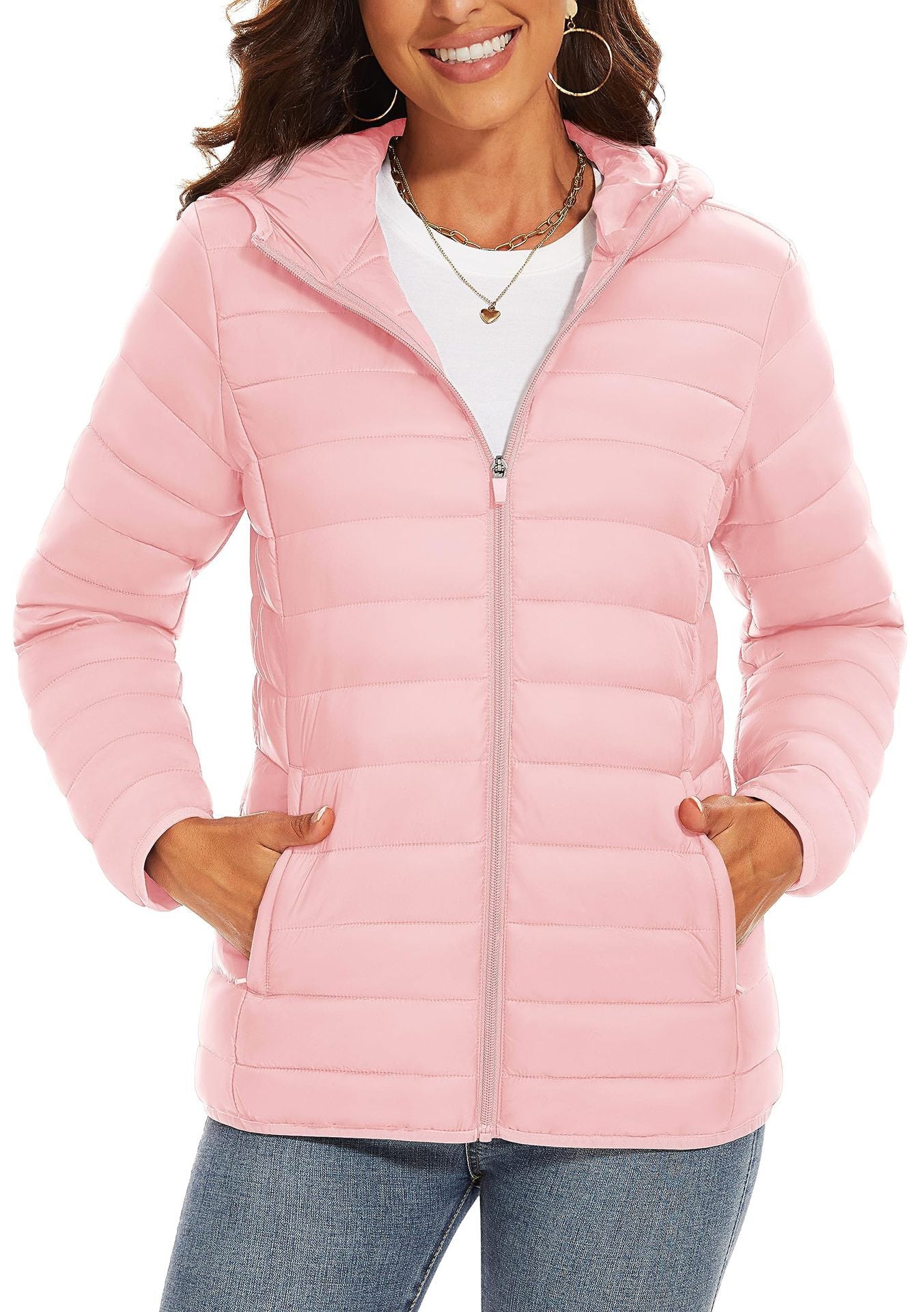 Hooded Down Jacket Zipper Winter Warm Coat Jacket Beauty hair & fashionfj
