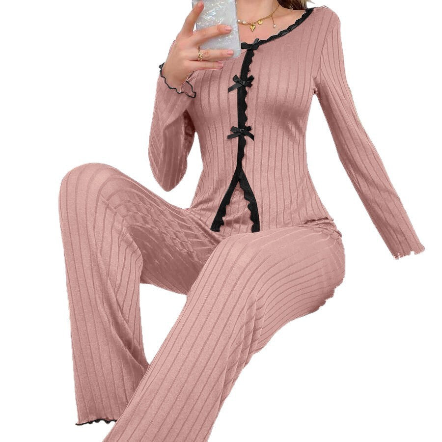 Long Sleeve Trousers Casual Homewear Lace Cardigan Suit Beauty hair & fashionfj