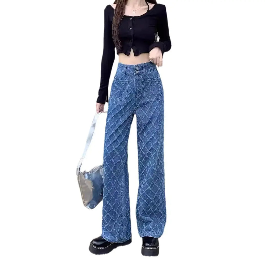 Summer Ladies New Loose Drooping Slimming Jacquard Design Straight-leg Denim Trousers Beauty hair & fashionfj