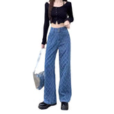 Summer Ladies New Loose Drooping Slimming Jacquard Design Straight-leg Denim Trousers Beauty hair & fashionfj