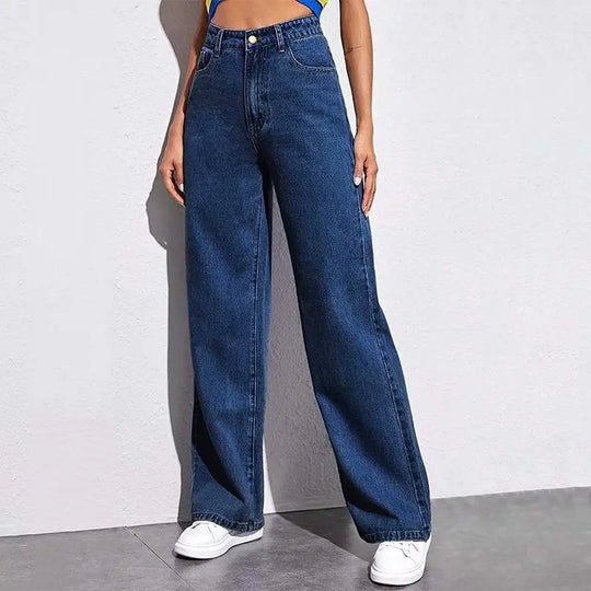 Washed Fashion Straight Jeans Women's Mid Waist Beauty hair & fashionfj