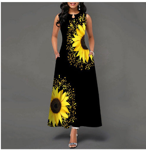 Black and White Color Block Floral Print Maxi Dress Beauty hair & fashionfj