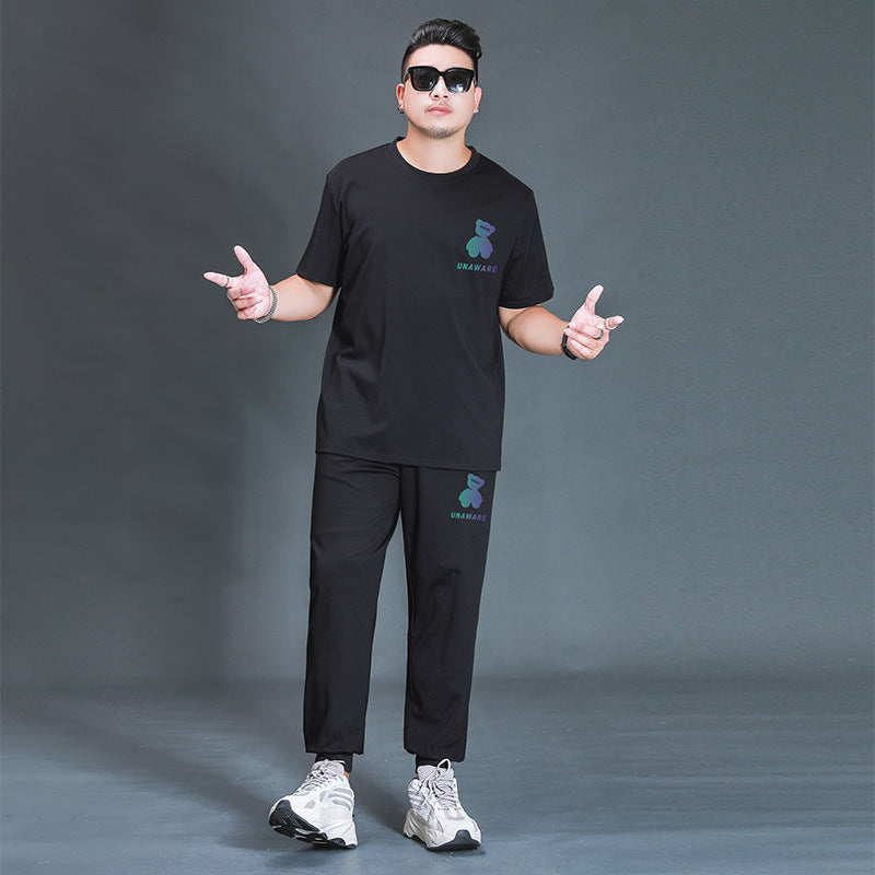 Oversized T-shirt And Trousers Two-piece Fat Casual Sports Suit Beauty hair & fashionfj