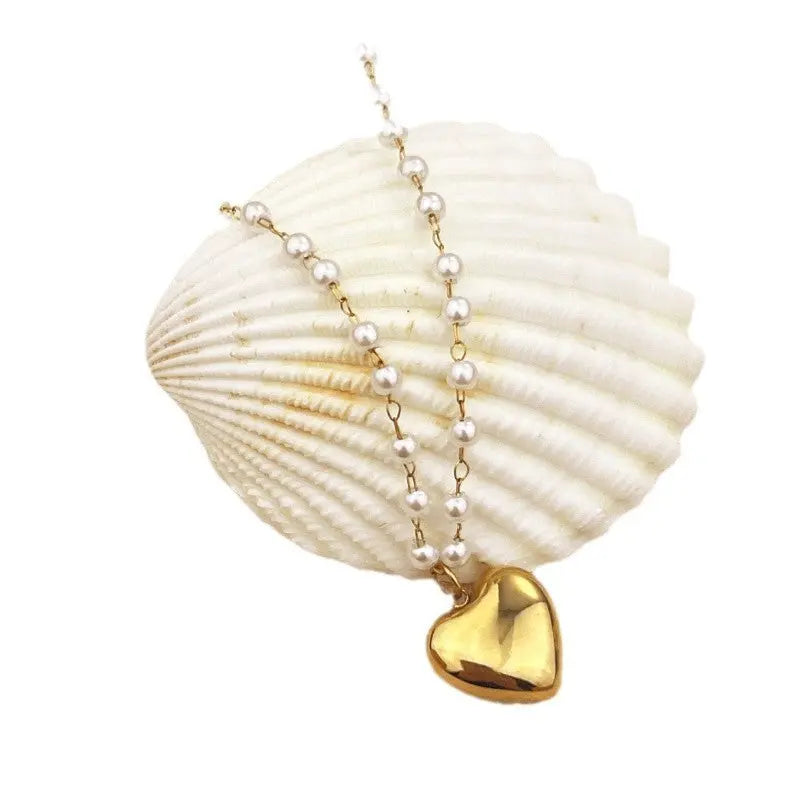 Stainless Steel 18K Gold Plating Niche High-grade Ins Style Pearl Necklace Beauty hair & fashionfj