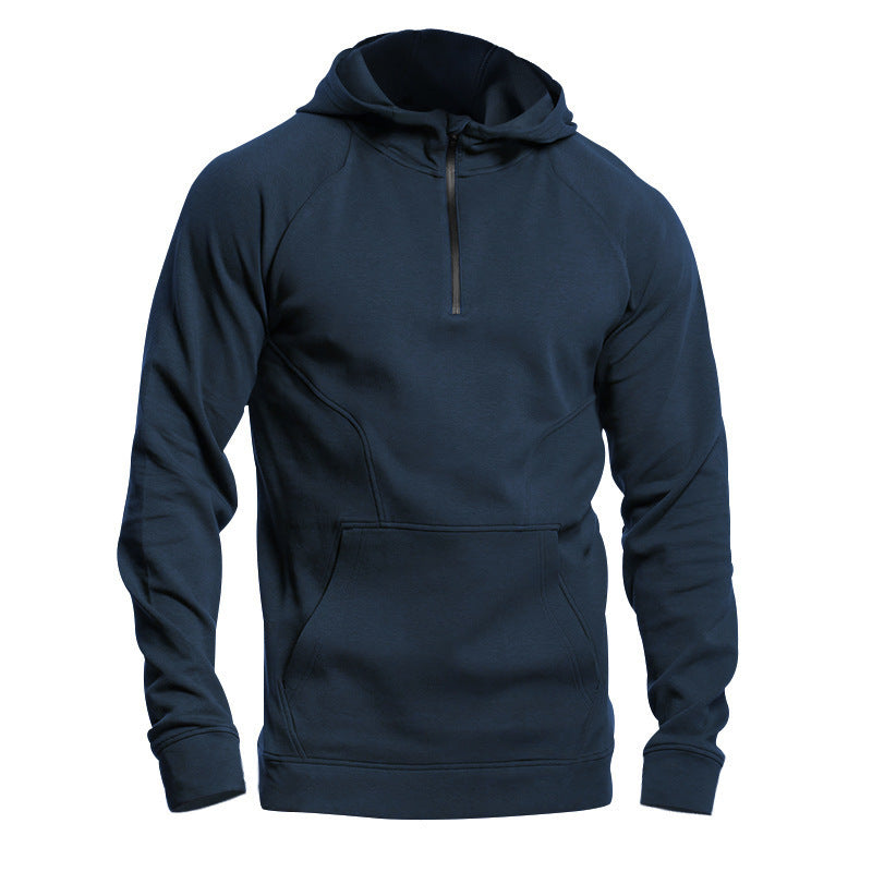 Cross-border Ebay New Long Sleeve Sweater Leisure Pullover Hooded Half Zipper Block Brushed Hoody Men Beauty hair & fashionfj