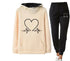 Love Heart Printed Sports Suit Hooded Sweatshirt Top And Drawstring Pants Fashion Casual Clothing For Women Beauty hair & fashionfj